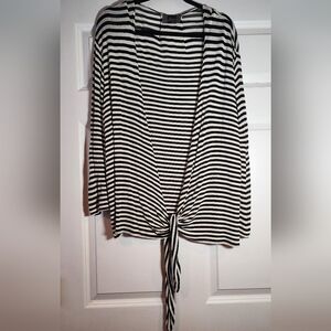 Slinky Brand Super Stretchy Black And White Striped Tie Front Cardigan